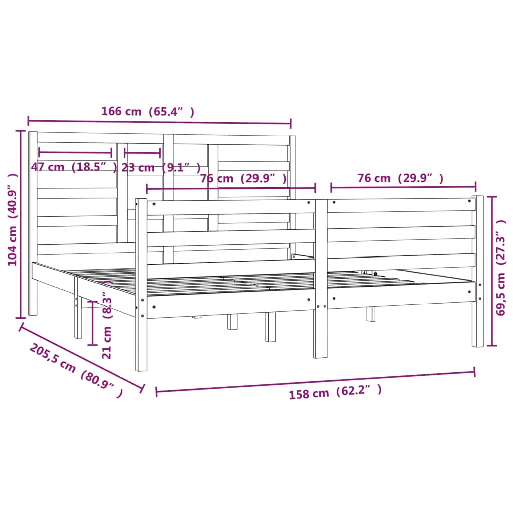 vidaXL Sängram utan madrass massivt trä 160x200cm