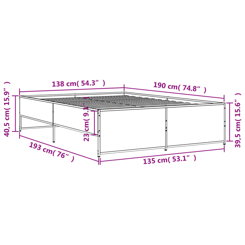 vidaXL Sängram brun ek 135x190 cm konstruerat trä och metall