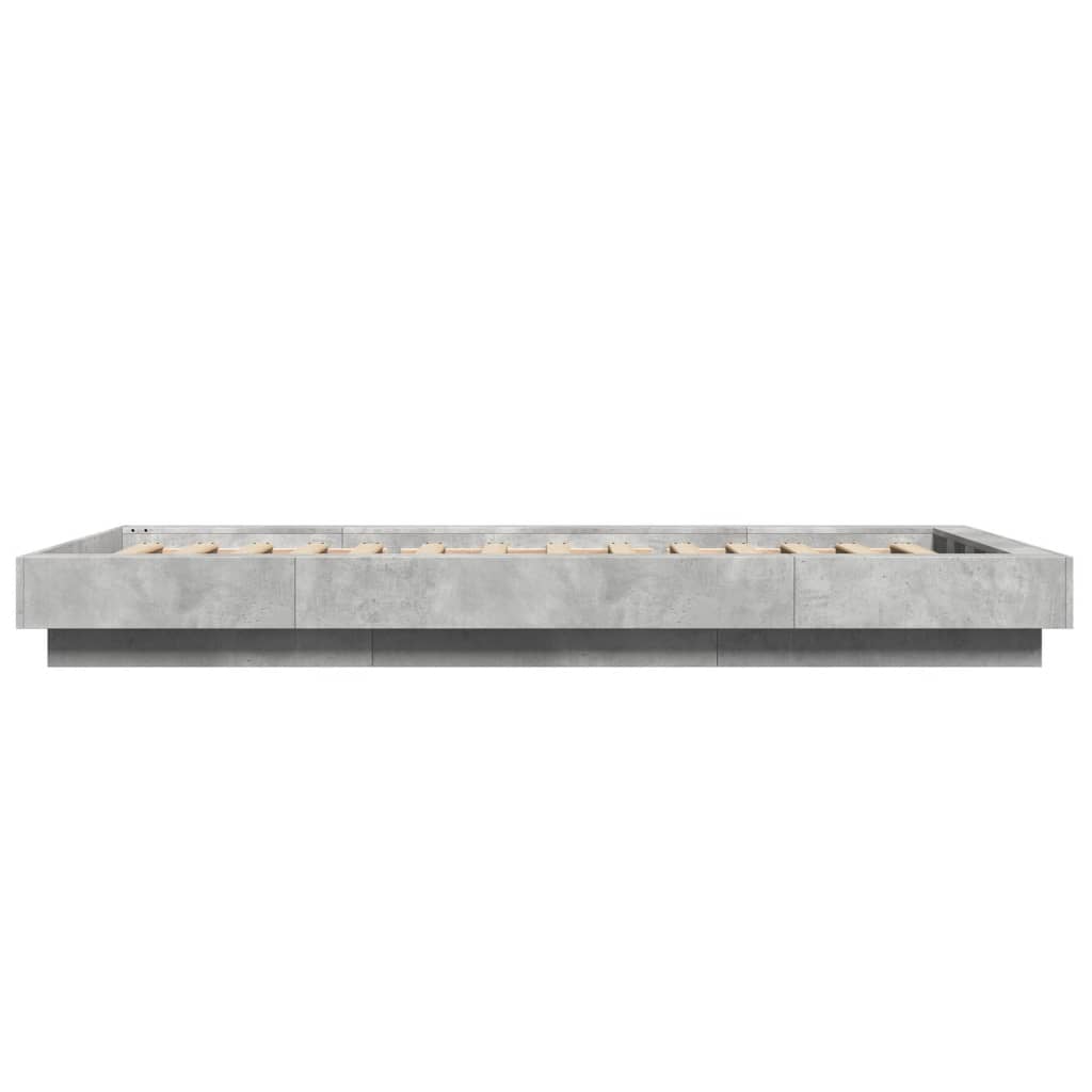 vidaXL Sängram med LEDs betonggrå 100x200 cm konstruerad trä