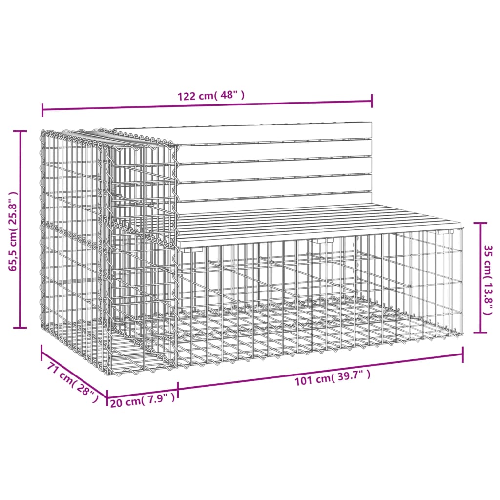 vidaXL Trädgårdsbänk gabion-design 122x71x65,5 cm impregnerad furu