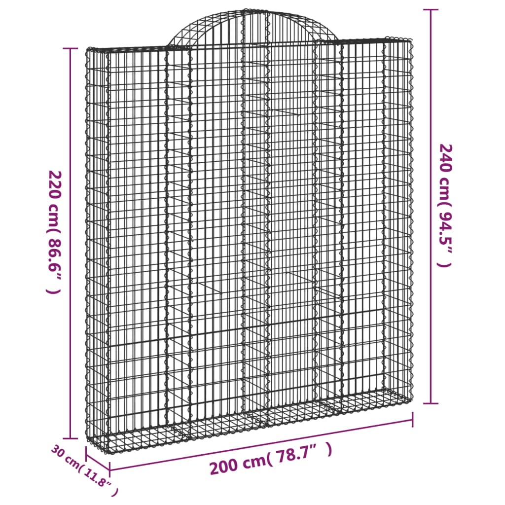 vidaXL Gabioner bågformade 3 st 200x30x220/240 cm galvaniserat järn