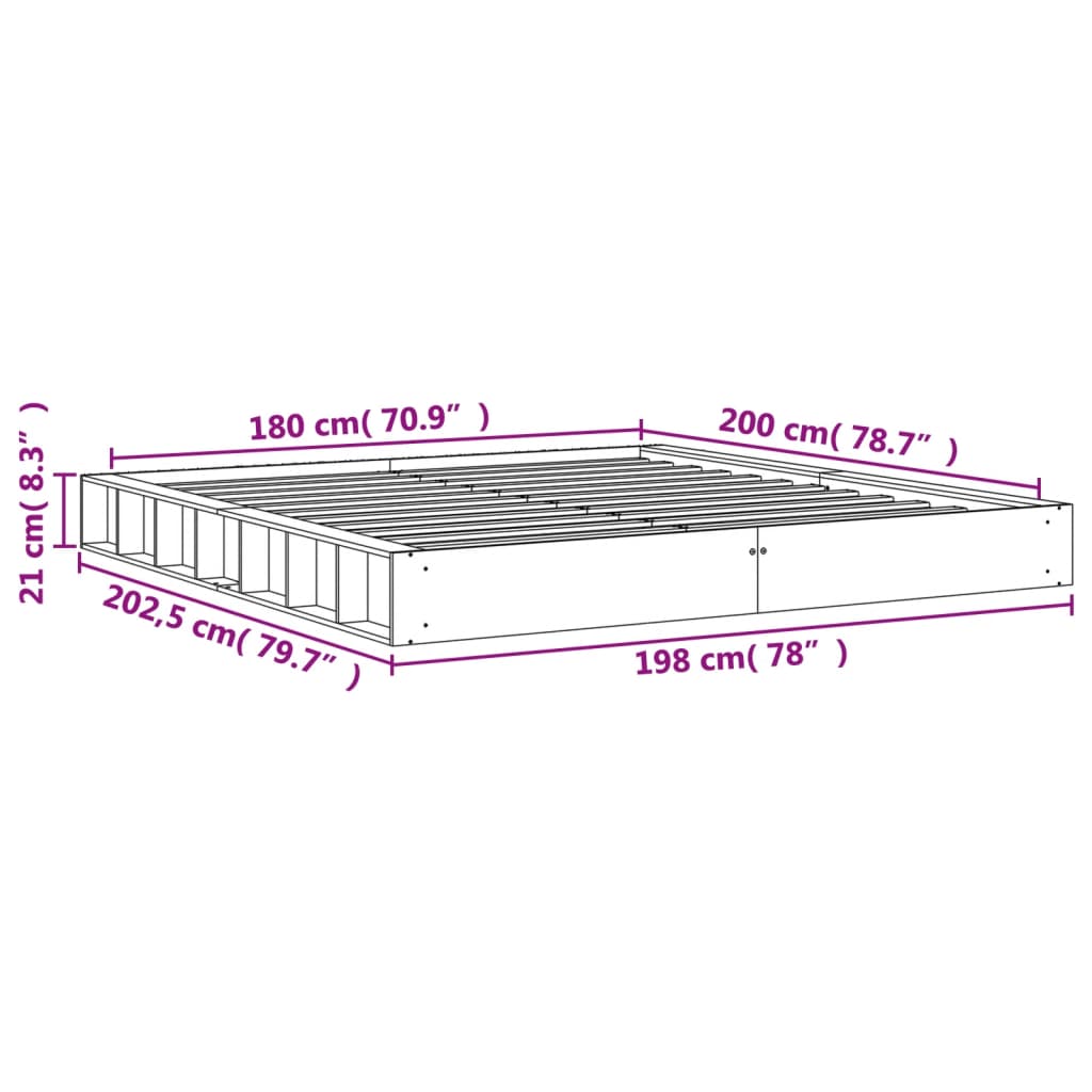 vidaXL Sängram utan madrass vaxbrun 180x200 cm massiv furu