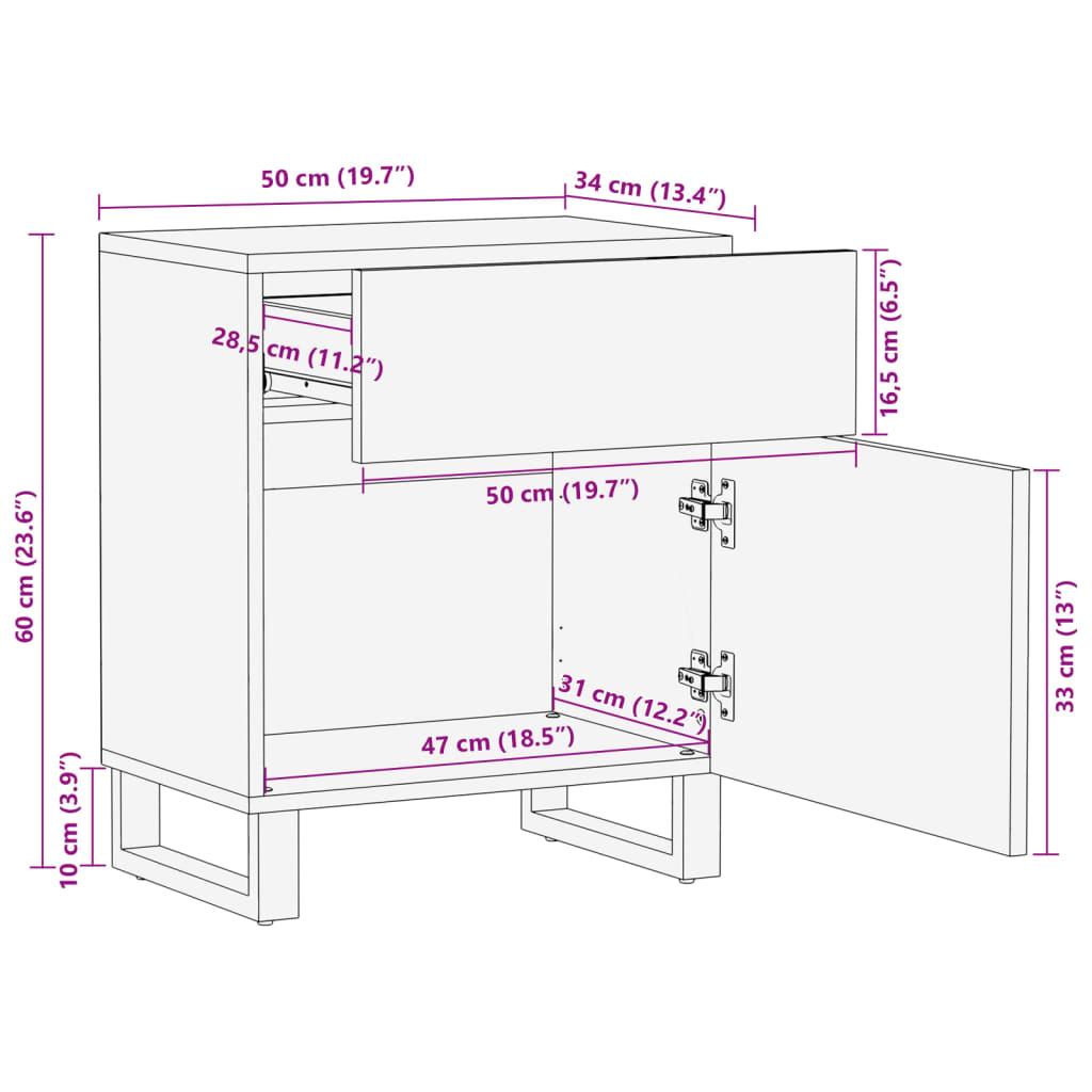 vidaXL Sängbord 50x34x60 cm massivt akaciaträ