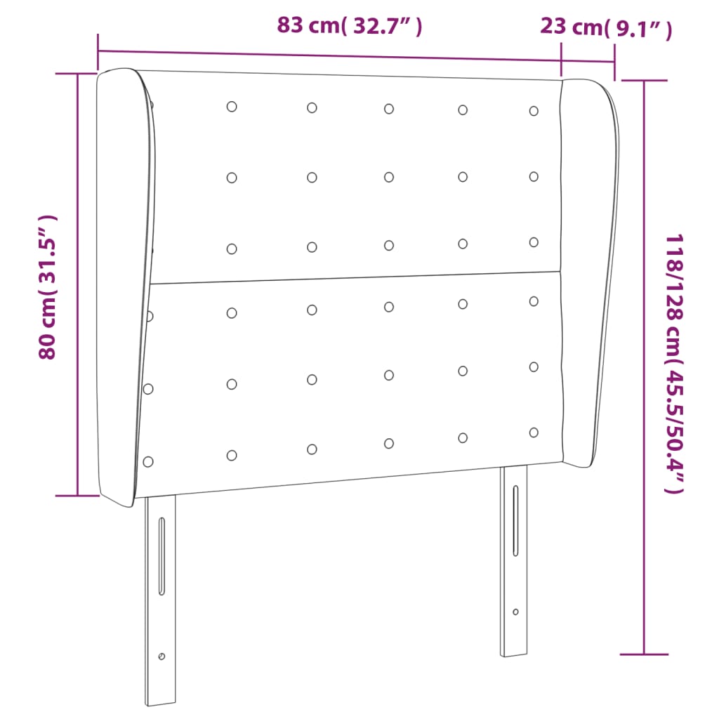 vidaXL Sänggavel med kanter taupe 83x23x118/128 cm tyg