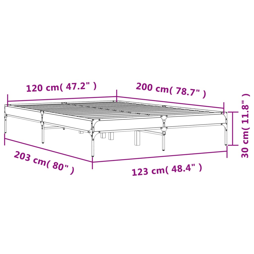 vidaXL Sängram rökfärgad ek 120x200 cm konstruerat trä och metall