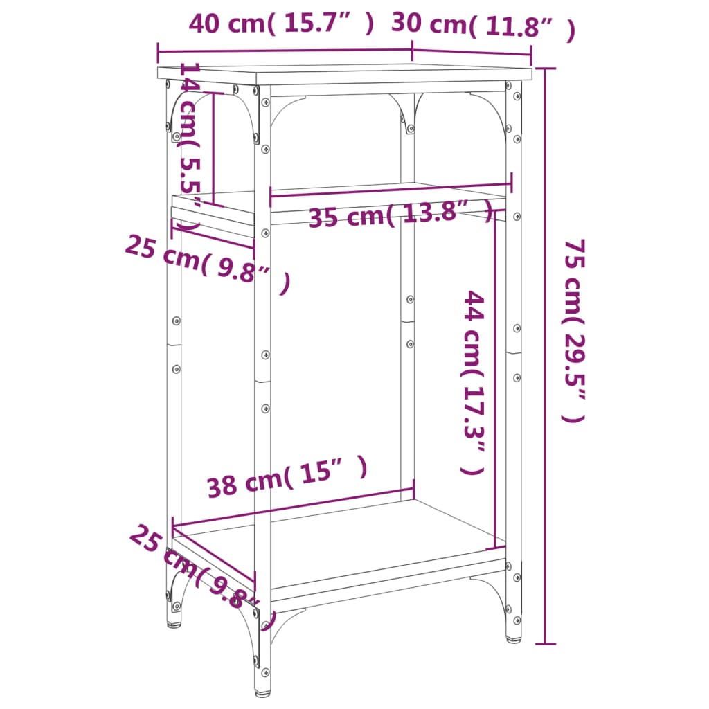 vidaXL Soffbord sonoma-ek 40x30x75 cm konstruerat trä