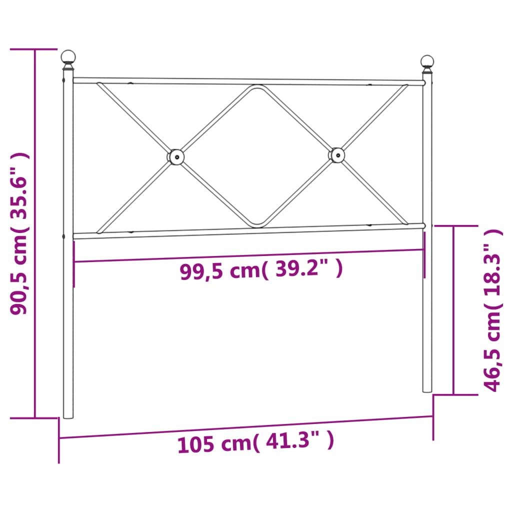 vidaXL Huvudgavel metall svart 100 cm