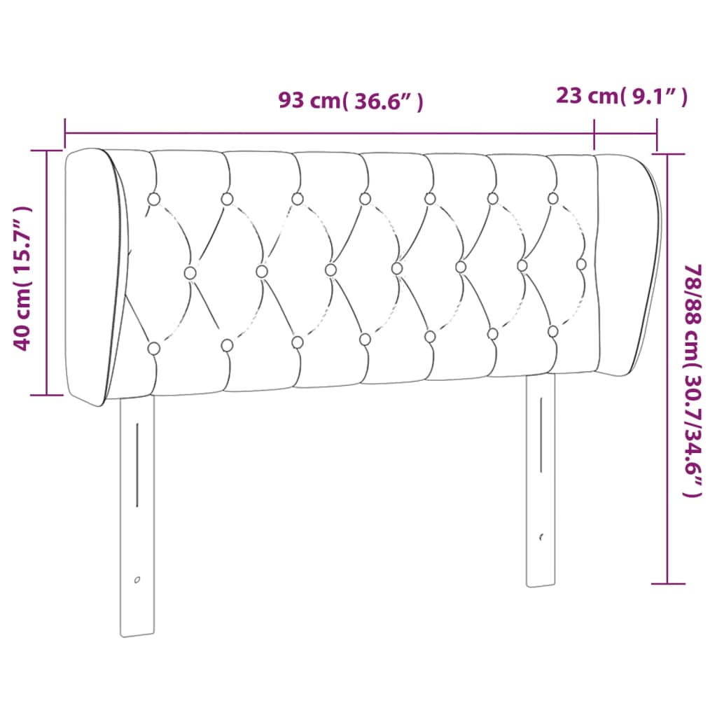 vidaXL Sänggavel med kanter svart 93x23x78/88 cm tyg