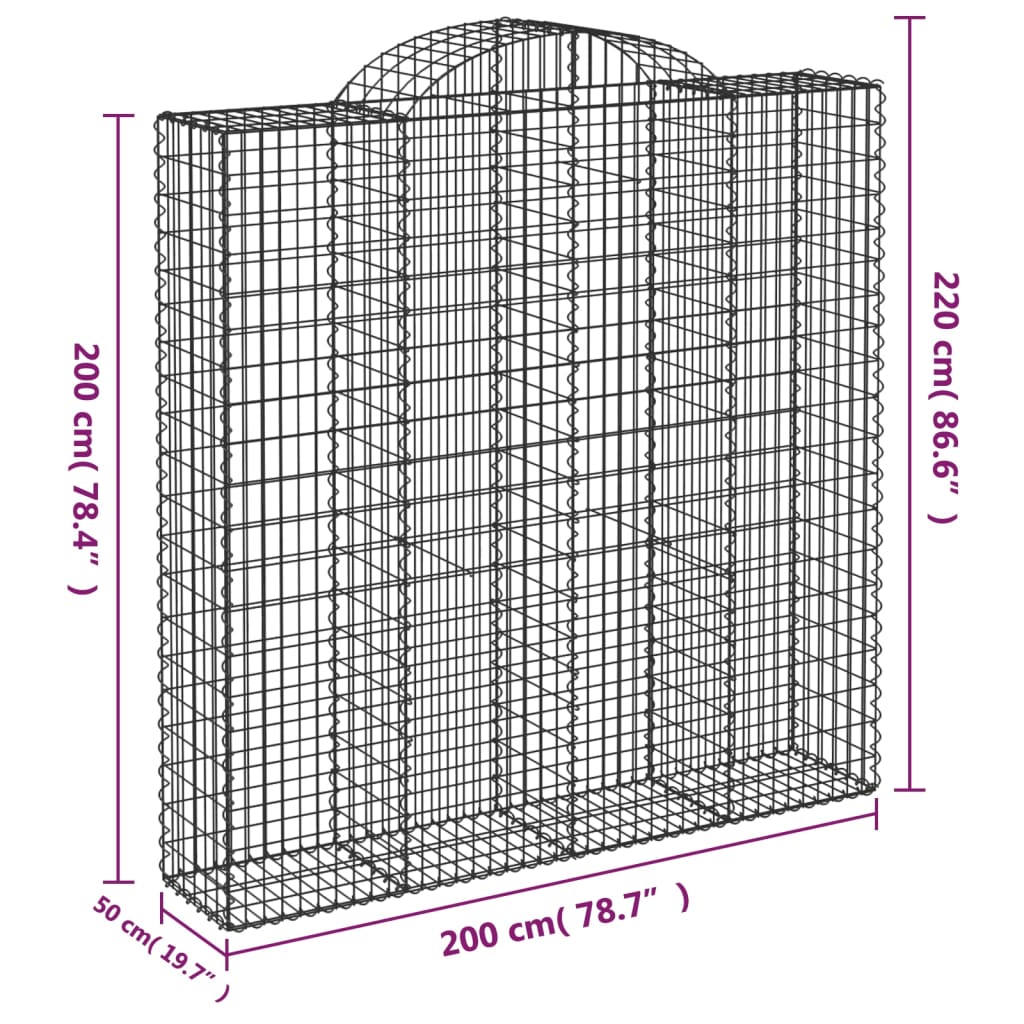 vidaXL Gabioner bågformade 12 st 200x50x200/220 cm galvaniserat järn