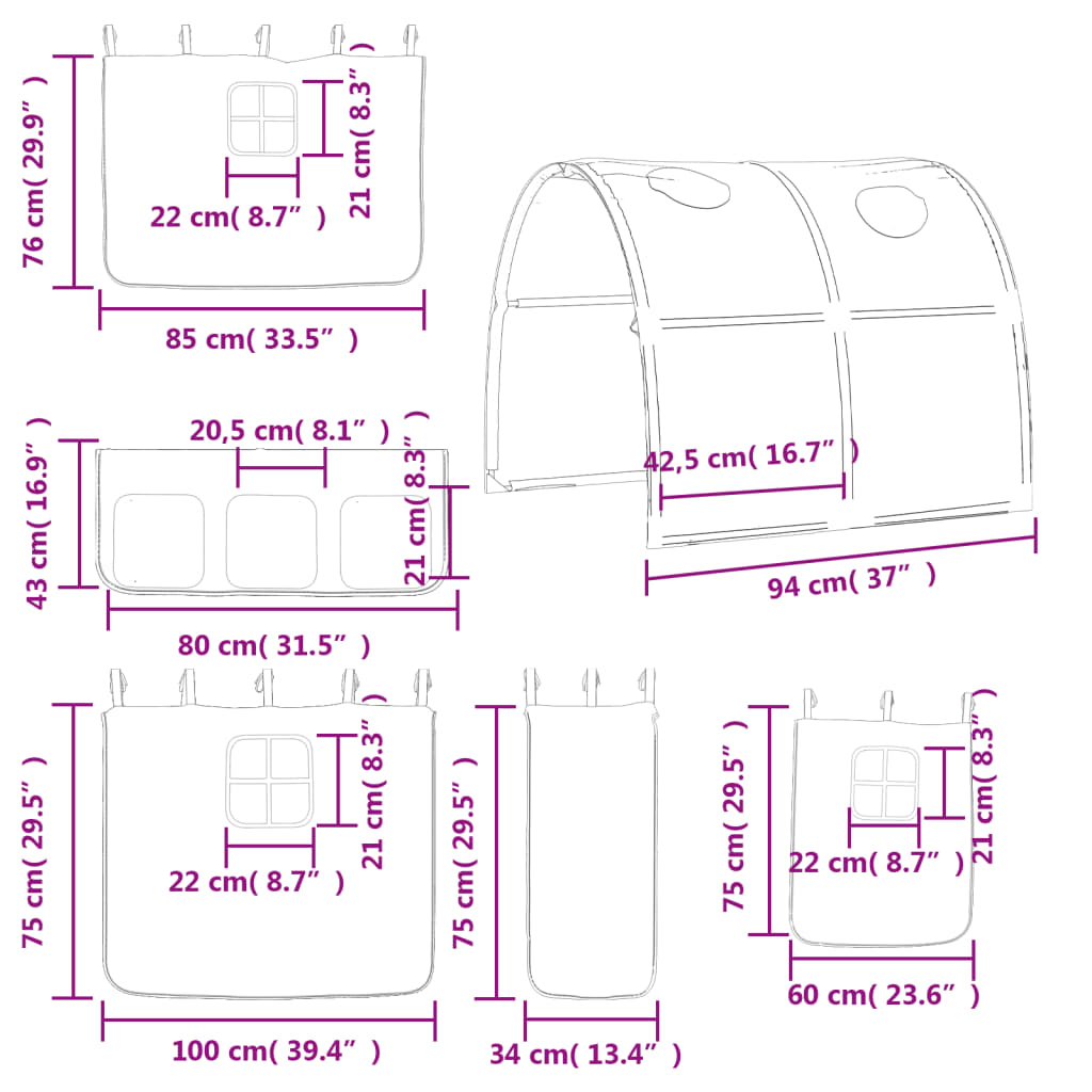 vidaXL Loftsäng med tunnel blå 90x200 cm massiv furu