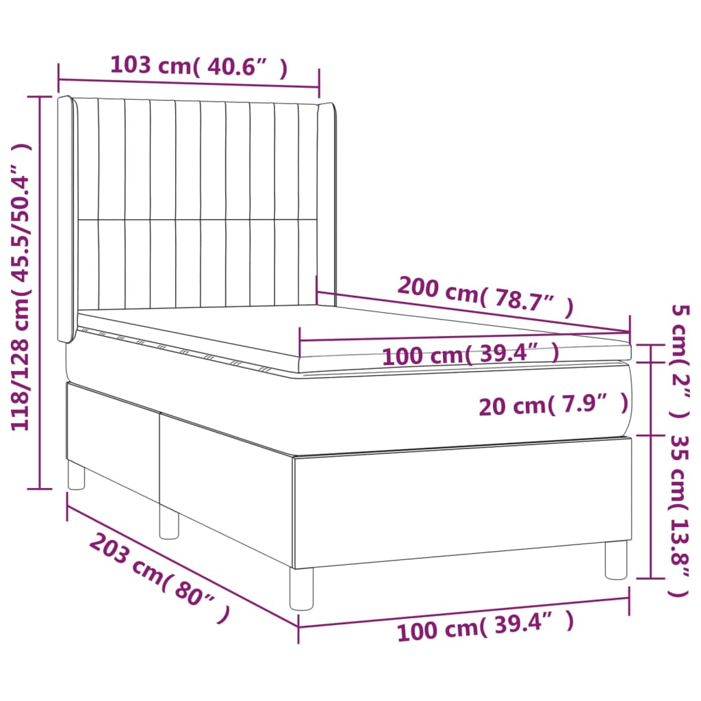 vidaXL Ramsäng med madrass & LED mörkblå 100x200 cm sammet