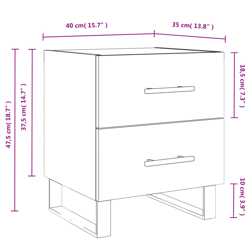 vidaXL Sängbord 2 st brun ek 40x35x47,5 cm konstruerat trä