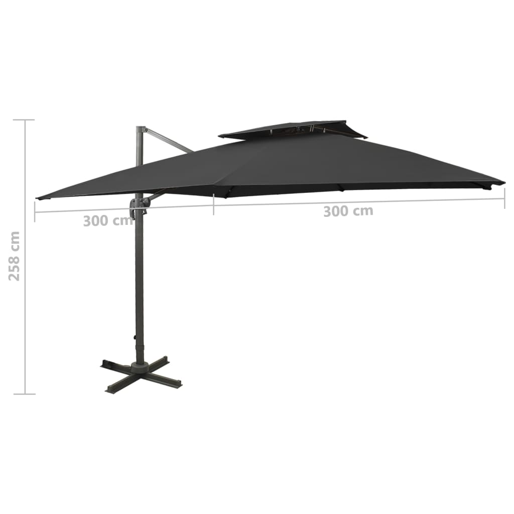 vidaXL Frihängande trädgårdsparasoll med ventilation 300x300 cm svart