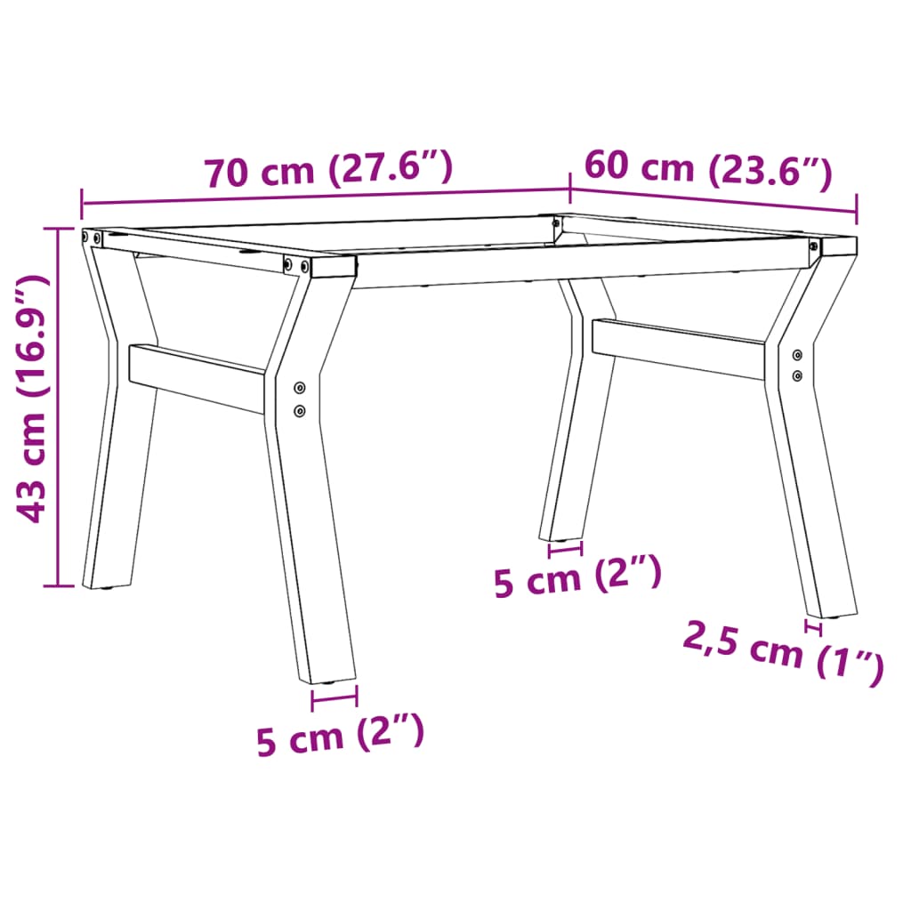 vidaXL Bordsben för soffbord Y-ram 70x60x43 cm gjutjärn