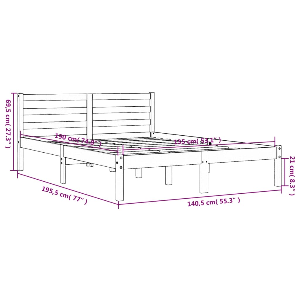 vidaXL Sängram utan madrass vaxbrun 135x190 cm massiv furu