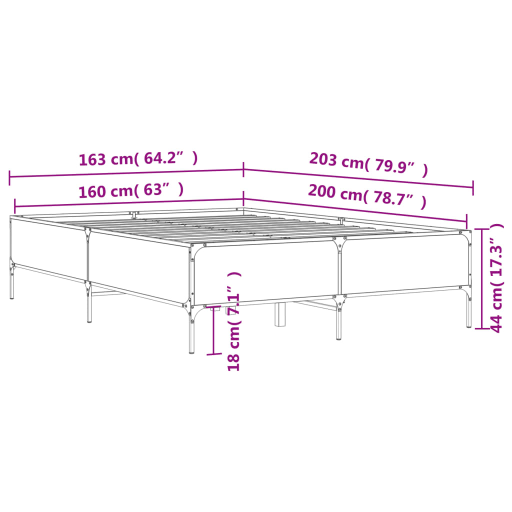 vidaXL Sängram rökfärgad ek 160x200 cm konstruerat trä och metall