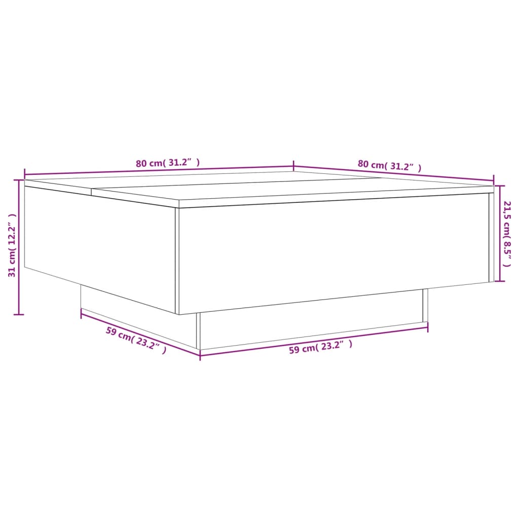 vidaXL Soffbord sonoma-ek 80x80x31 cm konstruerat trä