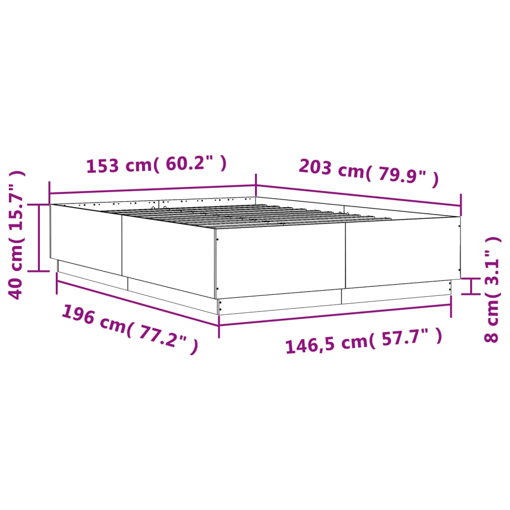 vidaXL Sängram med LEDs rökfärgad ek 150x200 cm konstruerad trä