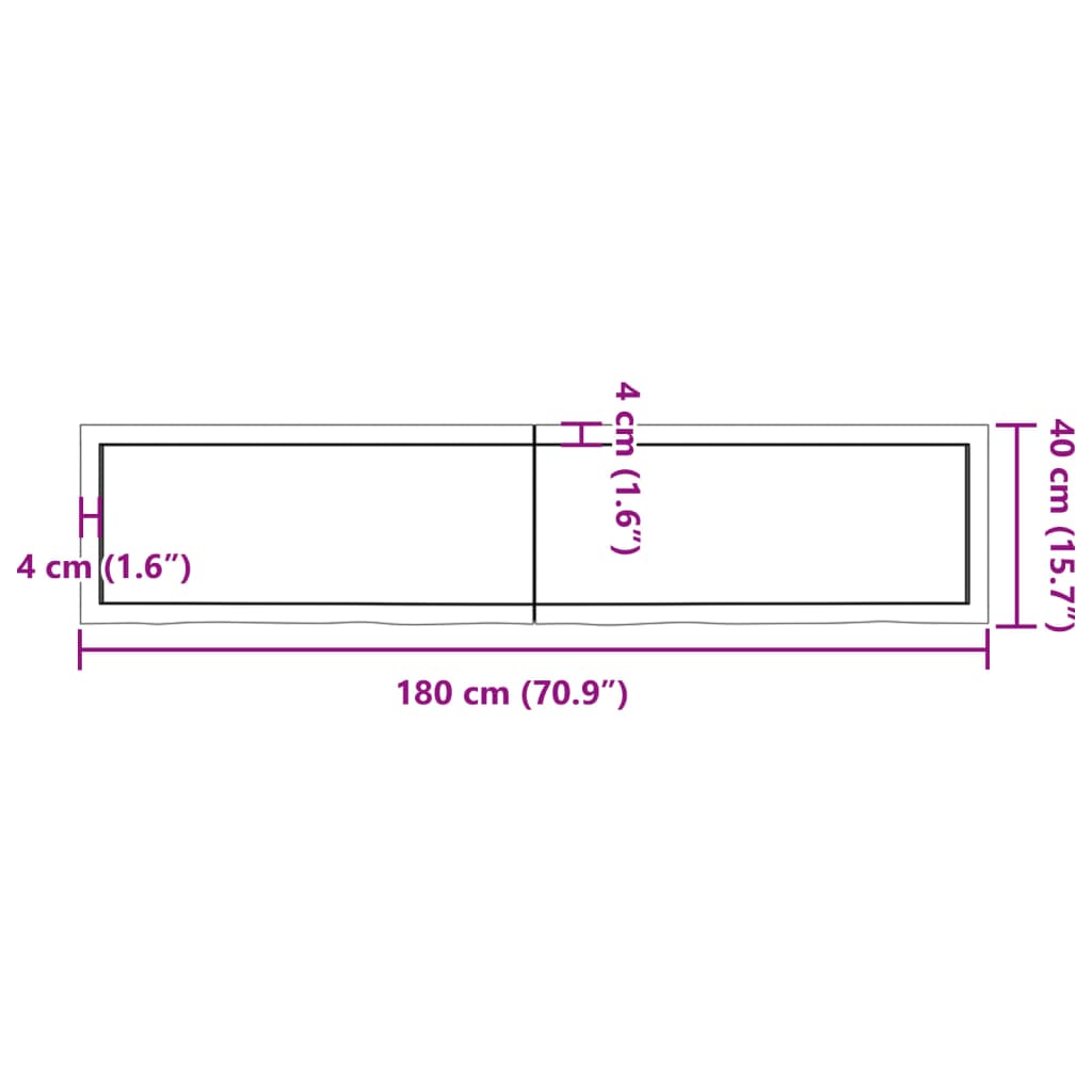 vidaXL Bänkskiva badrum mörkbrun 180x40x(2-6) cm behandlat massivt trä