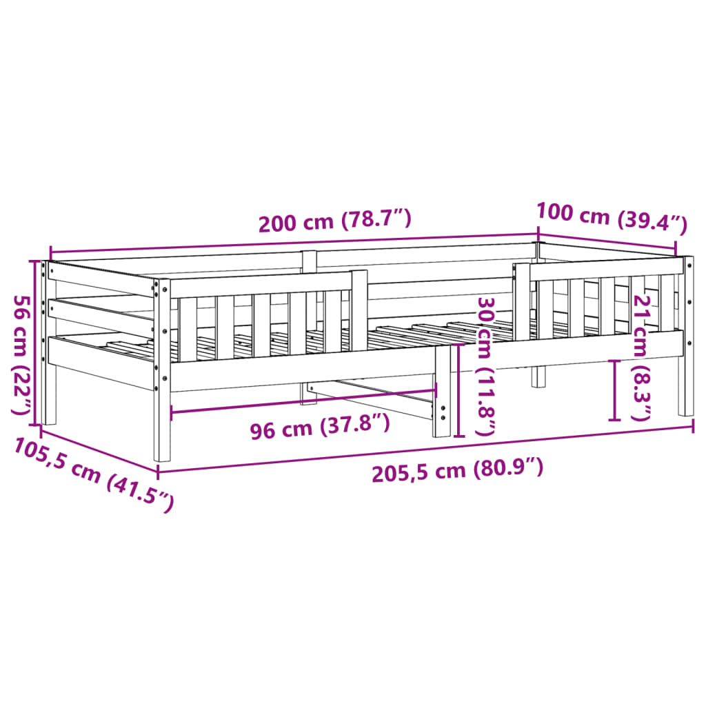 vidaXL Sängram utan madrass vaxbrun 100x200 cm massiv furu