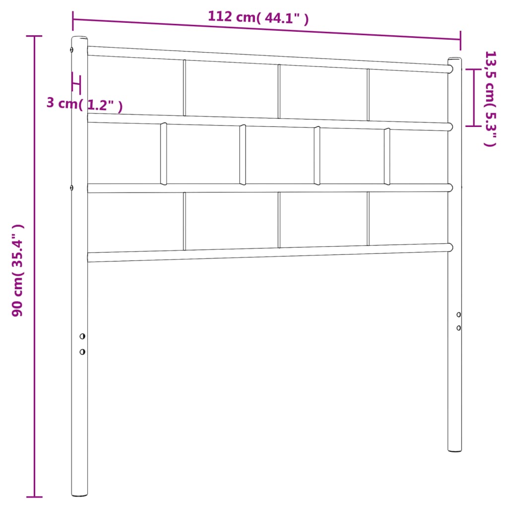 vidaXL Huvudgavel metall vit 107 cm