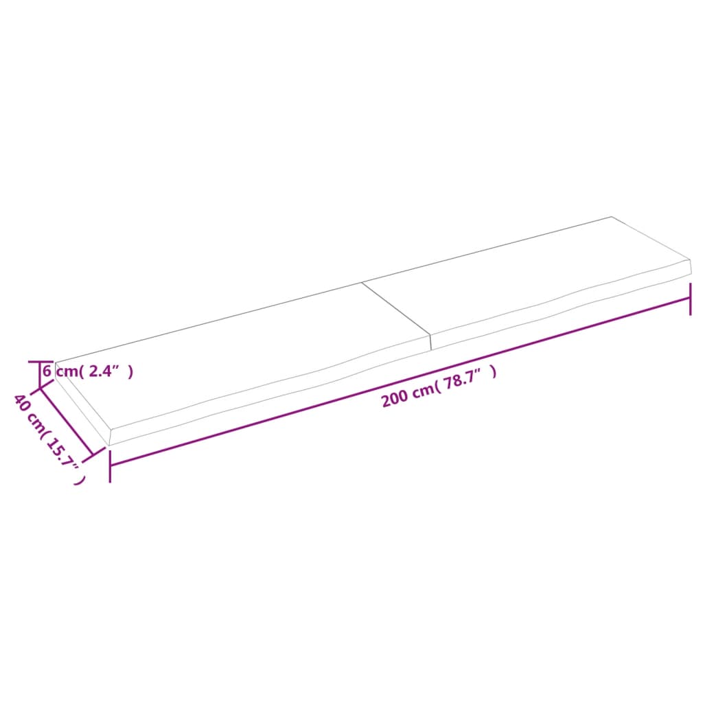 vidaXL Bänkskiva badrum ljusbrun 200x40x(2-6) cm behandlat massivt trä