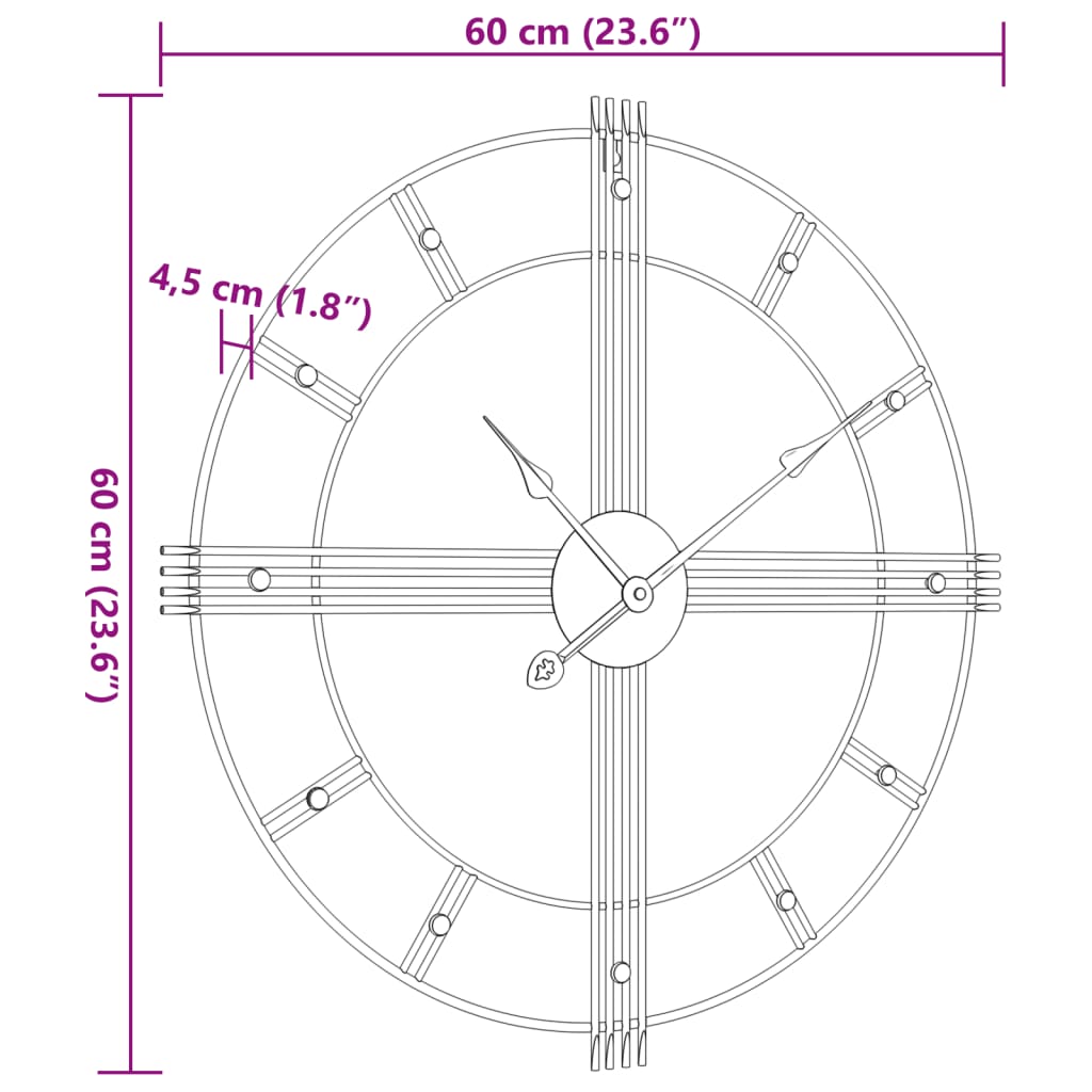 vidaXL Väggklocka svart Ø60 cm järn