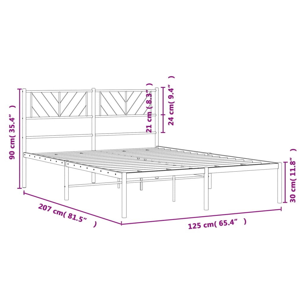 vidaXL Sängram med huvudgavel metall vit 120x200 cm