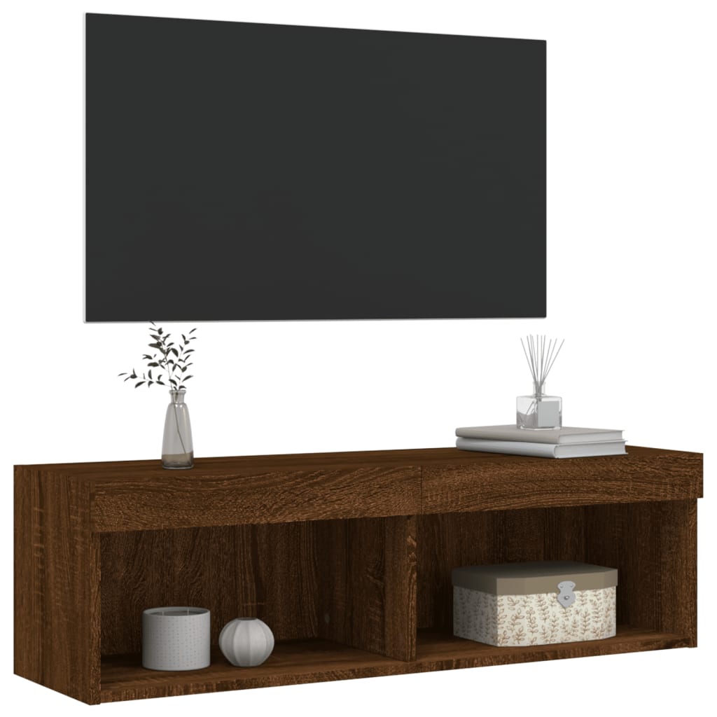 vidaXL Tv-bänk med LED-belysning brun ek 100x30x30 cm