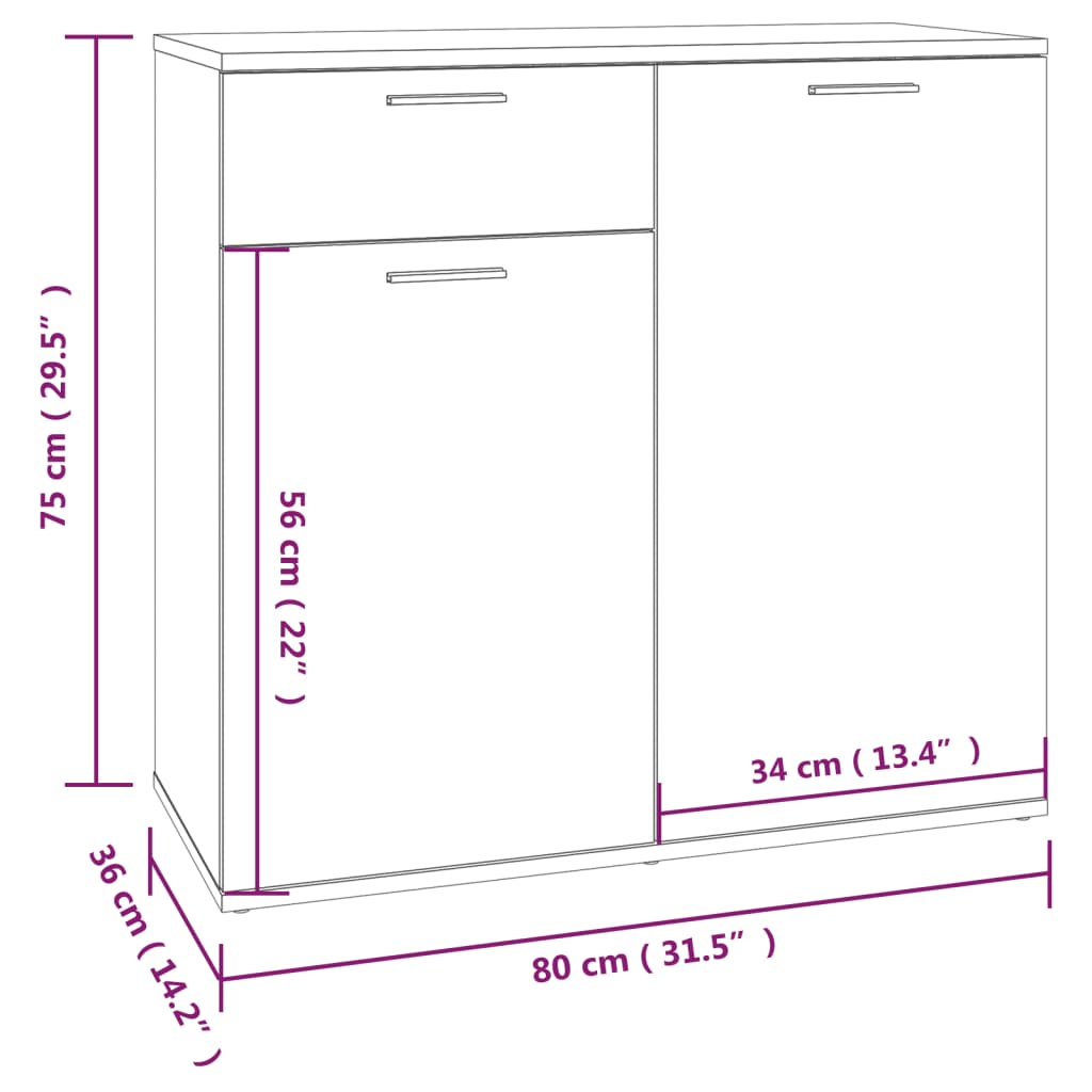 vidaXL Skåp rökfärgad ek 80x36x75 cm konstruerat trä