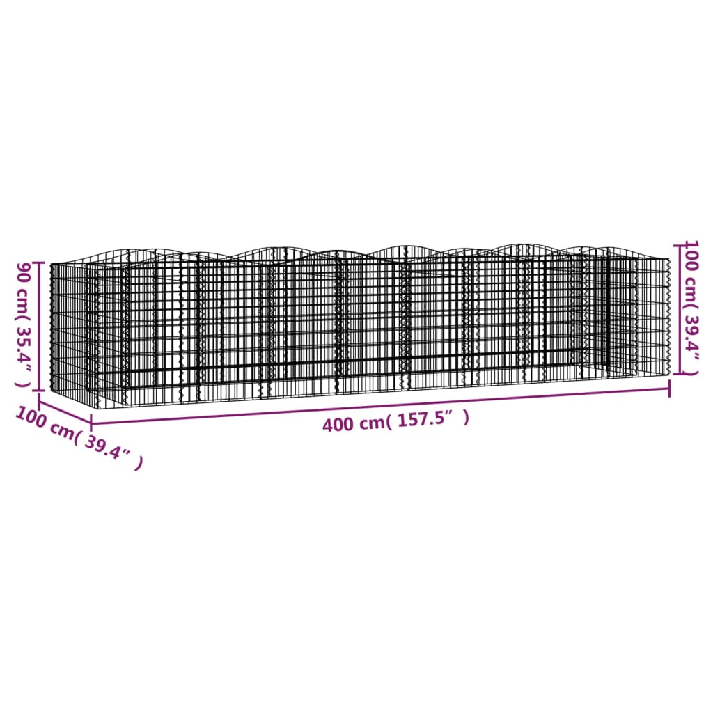 vidaXL Upphöjd planteringsgabion 400x100x100 cm galvaniserat järn