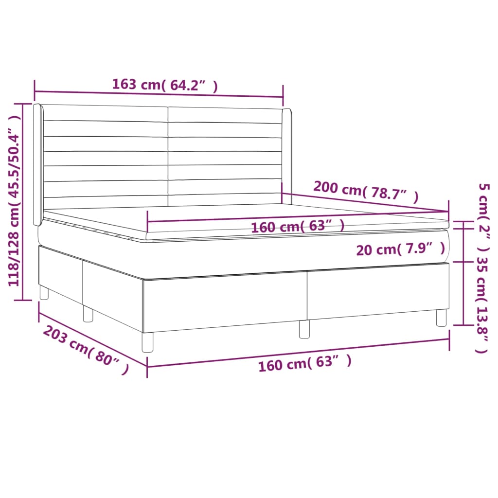 vidaXL Ramsäng med madrass ljusgrå 160x200 cm tyg