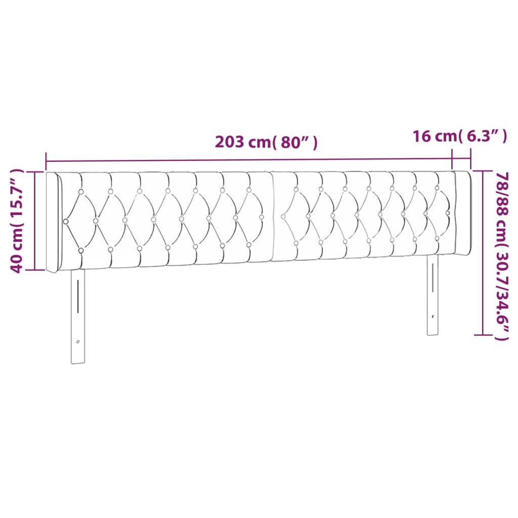 vidaXL Sänggavel LED mörkbrun 203x16x78/88 cm tyg