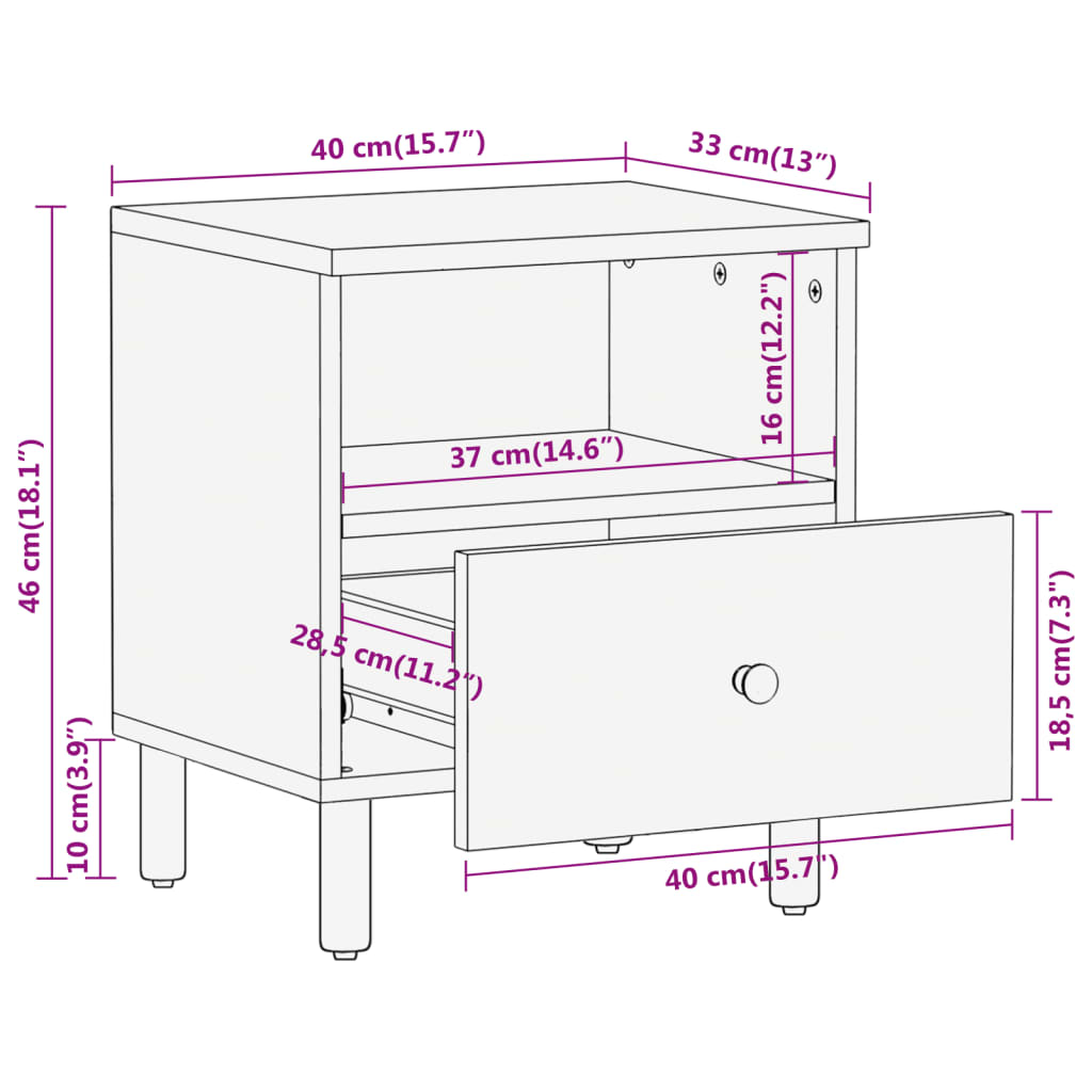 vidaXL Nattduksbord 2 st 40x33x46 cm massivt mangoträ