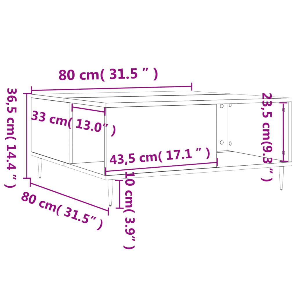 vidaXL Soffbord brun ek 80x80x36,5 cm konstruerat trä