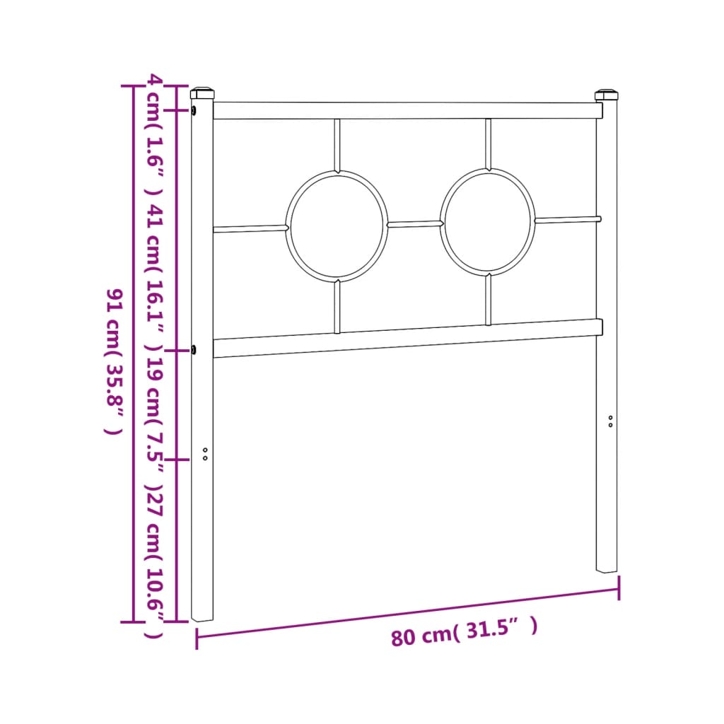 vidaXL Huvudgavel metall vit 75 cm