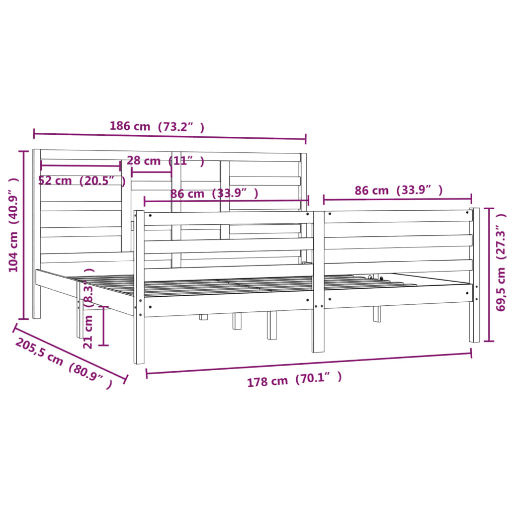 vidaXL Sängram utan madrass massivt trä 180x200cm