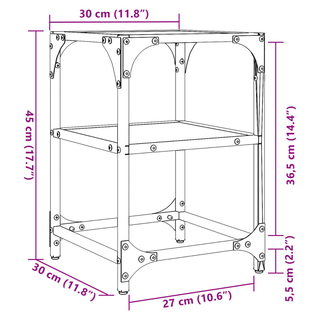 vidaXL Soffbord med svart glasskiva 2 st 30x30x45 cm stål