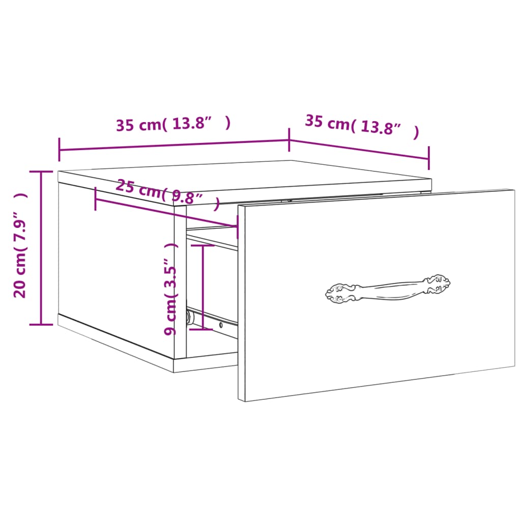 vidaXL Väggmonterade sängbord 2 st betonggrå 35x35x20 cm