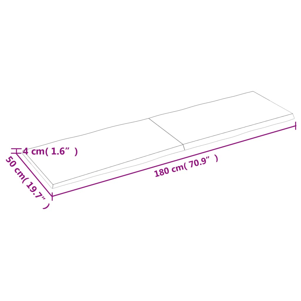 vidaXL Bordsskiva ljusbrun 180x50x(2-4) cm massivt trä levande kant