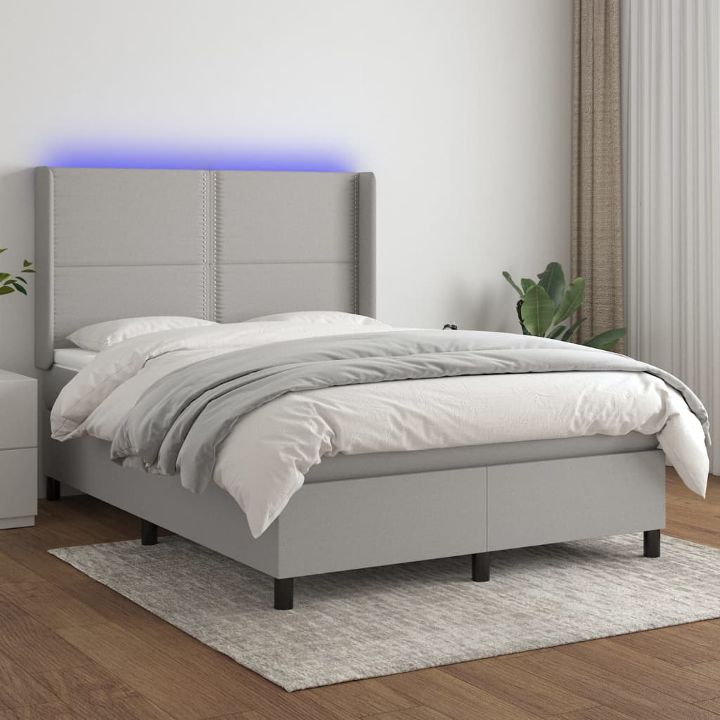vidaXL Ramsäng med madrass & LED ljusgrå 140x190 cm tyg