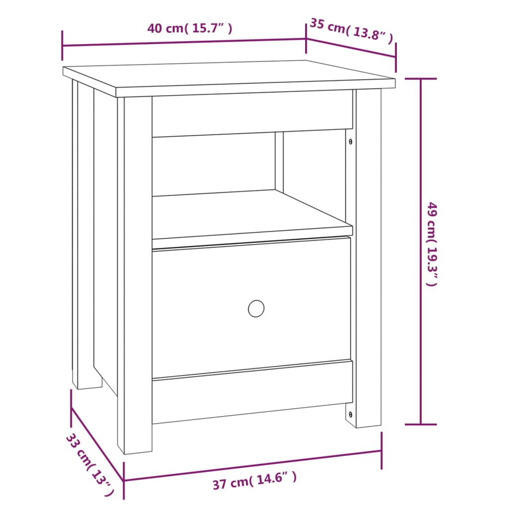 vidaXL Sängbord vit 40x35x49 cm massiv furu