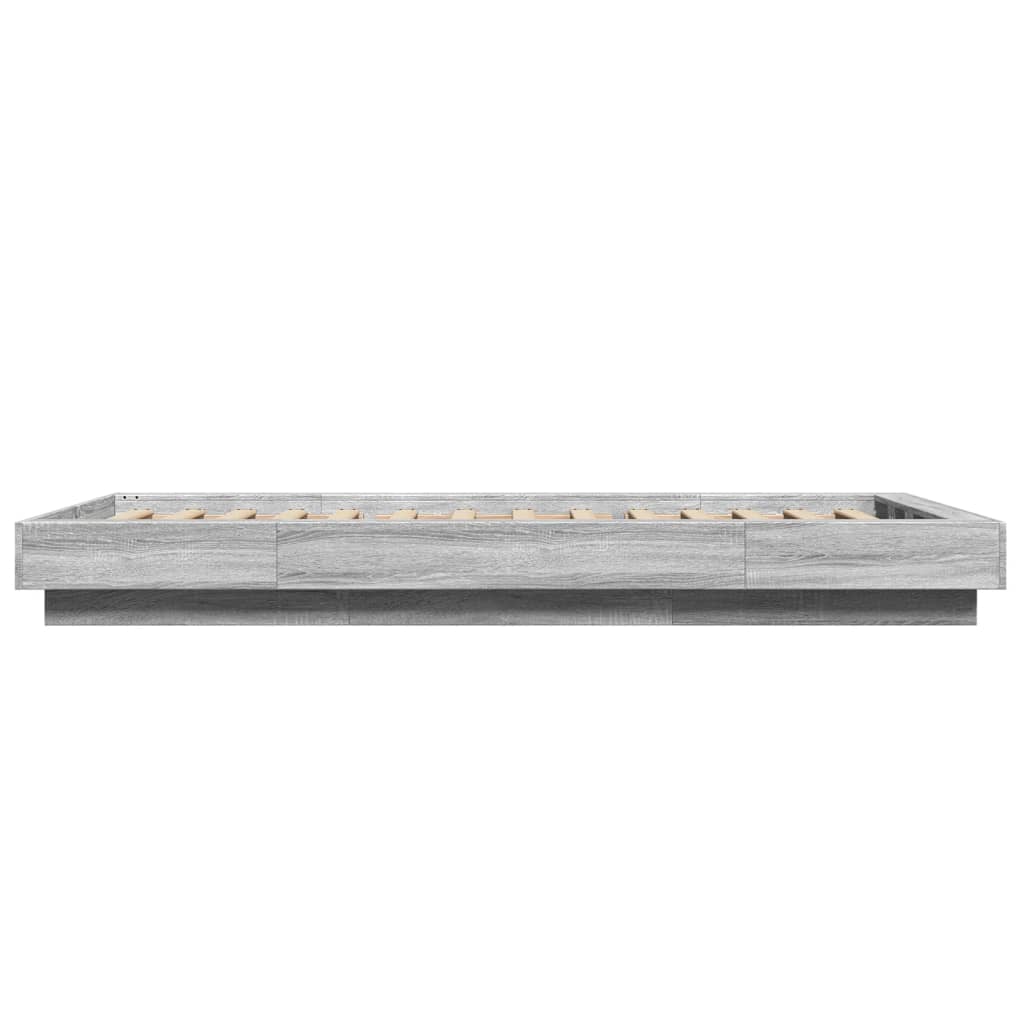 vidaXL Sängram med LEDs grå sonoma 100x200 cm konstruerad trä