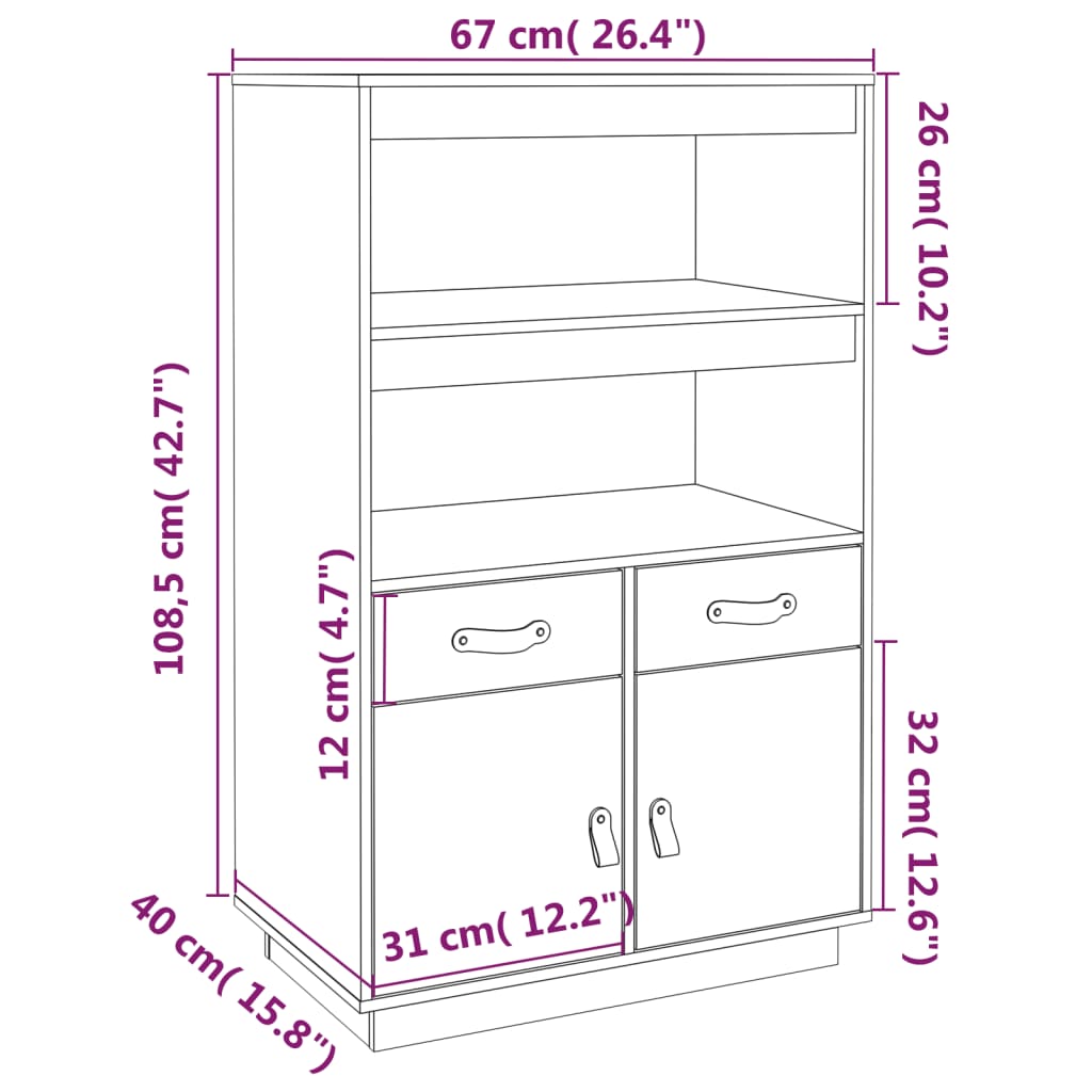 vidaXL Skåp grå 67x40x108,5 cm massiv furu