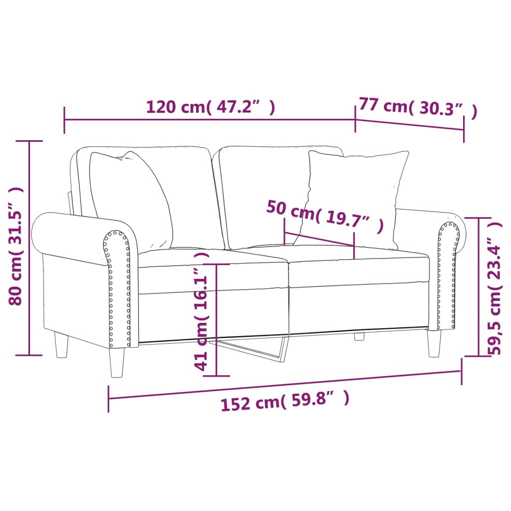 vidaXL 2-sitssoffa med prydnadskuddar svart 120 cm sammet