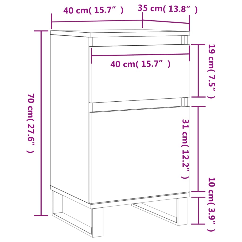 vidaXL Byrå betonggrå 40x35x70 cm konstruerat trä