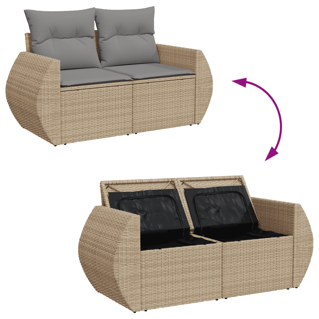 vidaXL Soffgrupp för trädgården med dynor 6 delar beige konstrotting