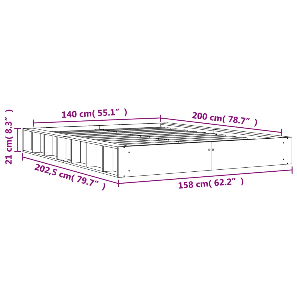 vidaXL Sängram utan madrass vaxbrun 140x200 cm massiv furu