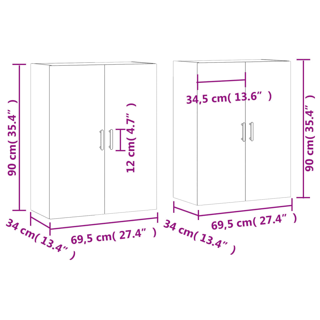 vidaXL Väggskåp 2 st sonoma-ek 69,5x34x90 cm