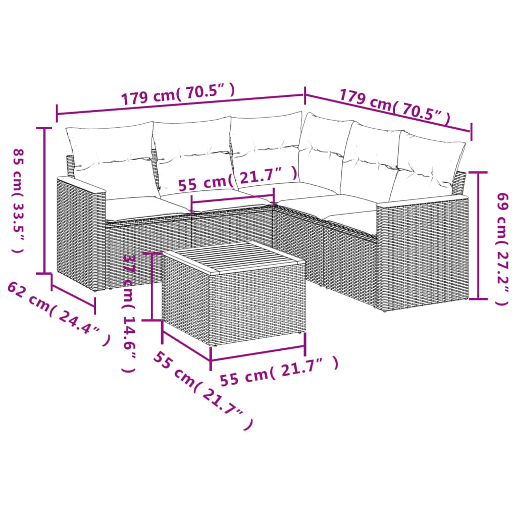 vidaXL Loungegrupp med dynor 6 delar svart konstrotting